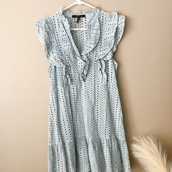 BCBG Placket Cotton Eyelet Dress, Light Blue - Picture 2 of 4